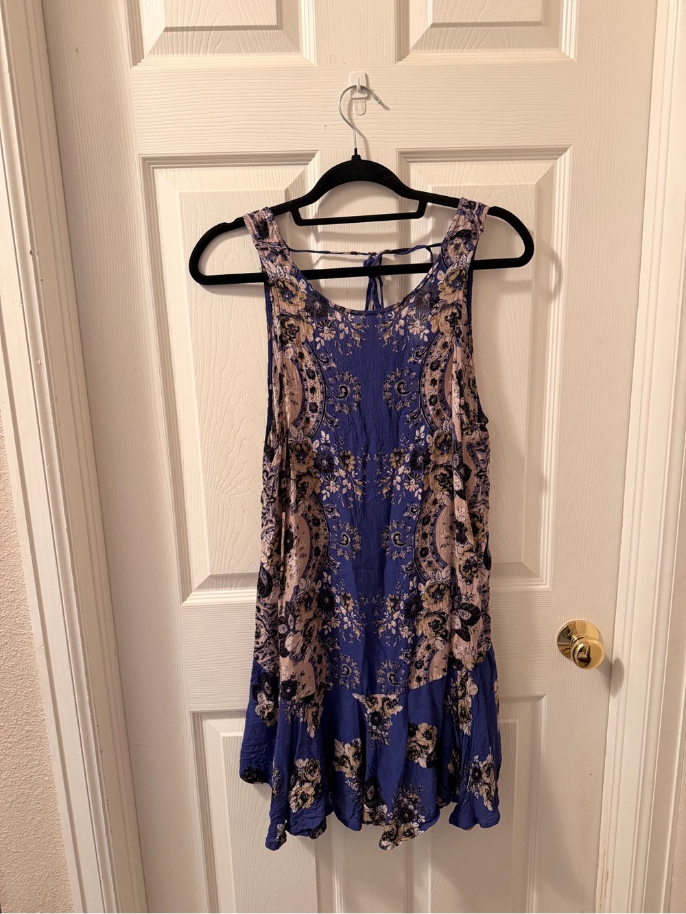 Free People Royal Blue Floral Mini Dress with Cream Accents